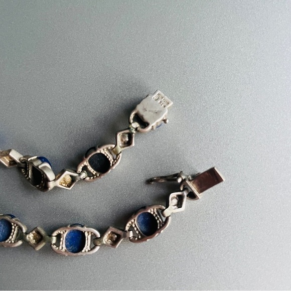 Vintage Art Deco Lapis Lazuli High Fashion Sterling Silver Bracelet - Picture 2 of 8